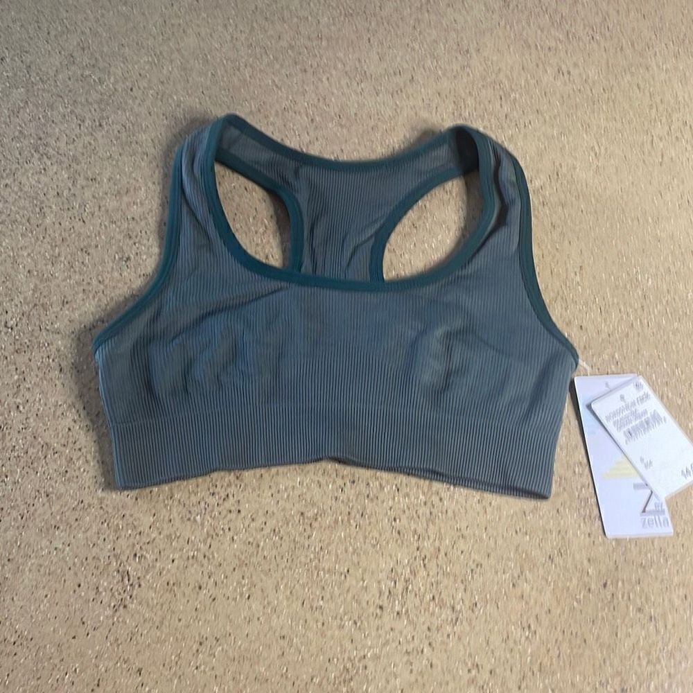 Z by Zella Ribbed Racerback Sports Bra S Green Urban